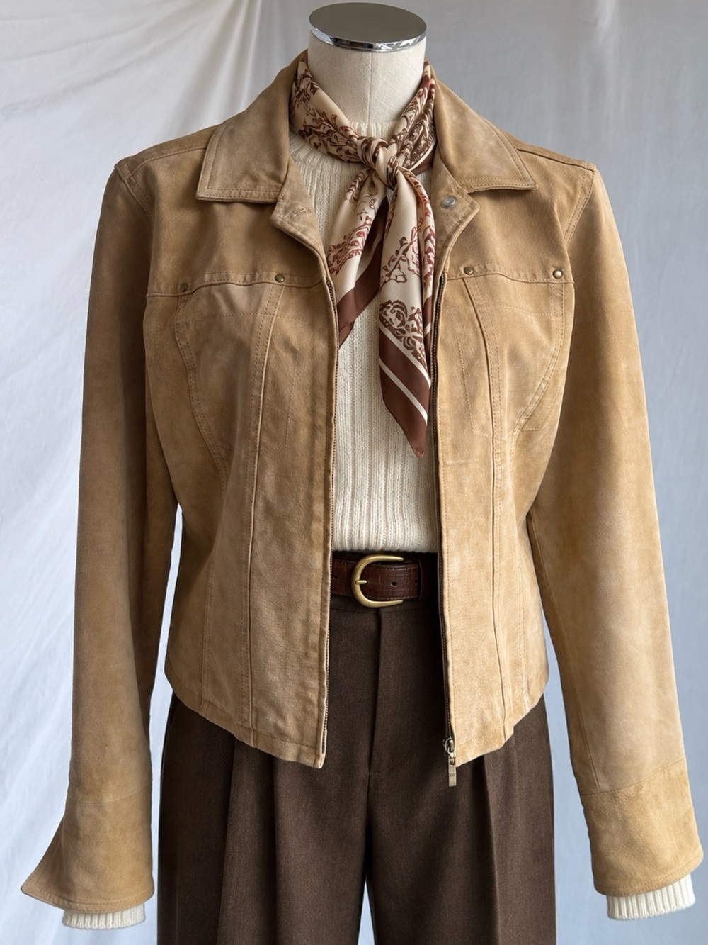 Vintage Y2K A.M.I. Camel / Tan Fitted Suede Leather Jacket | Western Ranch | PM